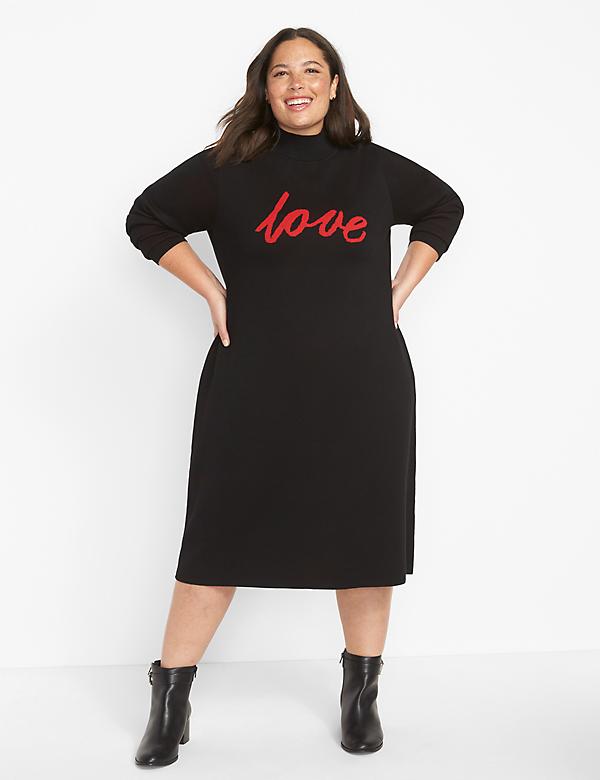 Love Graphic Turtleneck Sweater Dress