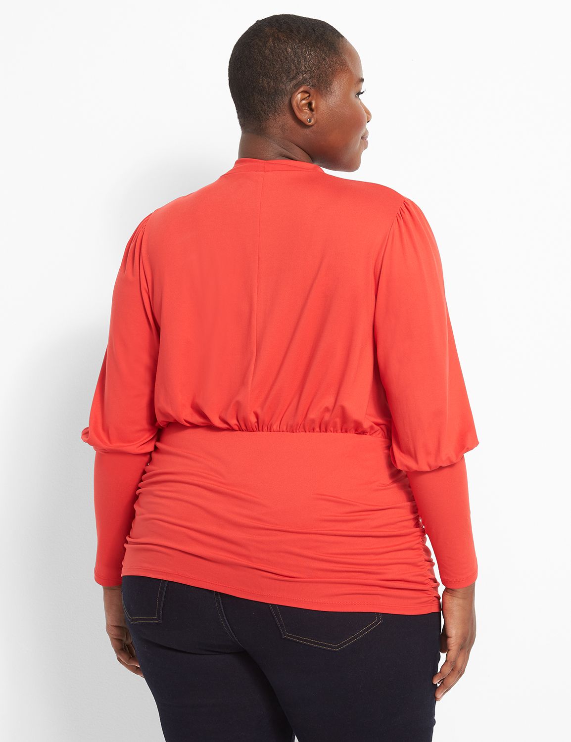 Long Sleeve Mockneck Fashion Knit Top With Sheering 1123597:PANTONE Haute Red:18/20 Product Image 2