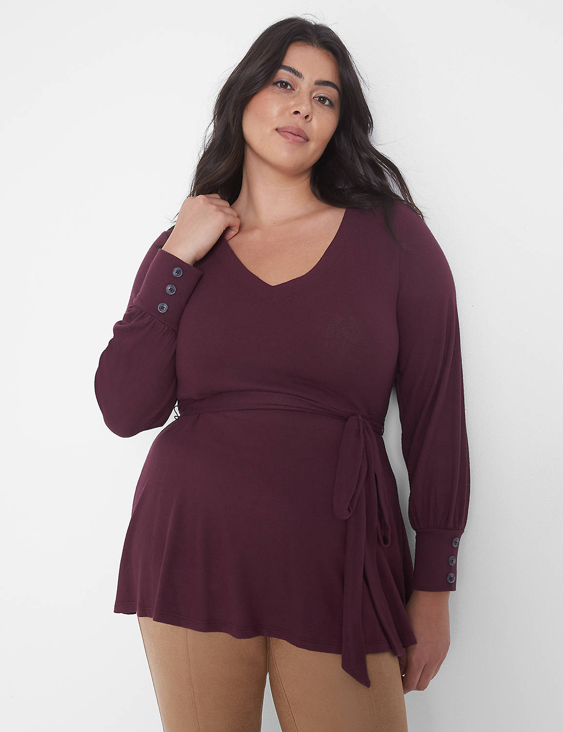Long Sleeve V-Neck Tunic In Hacci 1 Product Image 1