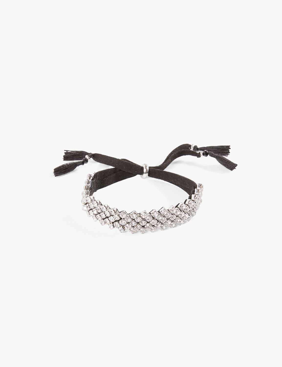 CRYSTAL FAUX SUEDE ADJUSTABLE BRACELET:Ascena Black:ONESZ Product Image 1