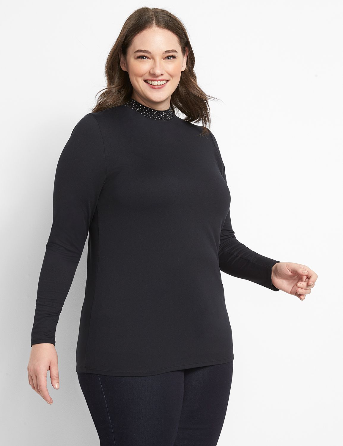 ANNVA U.S.A. Women's Mock Neck Long Sleeve See Though Sheer