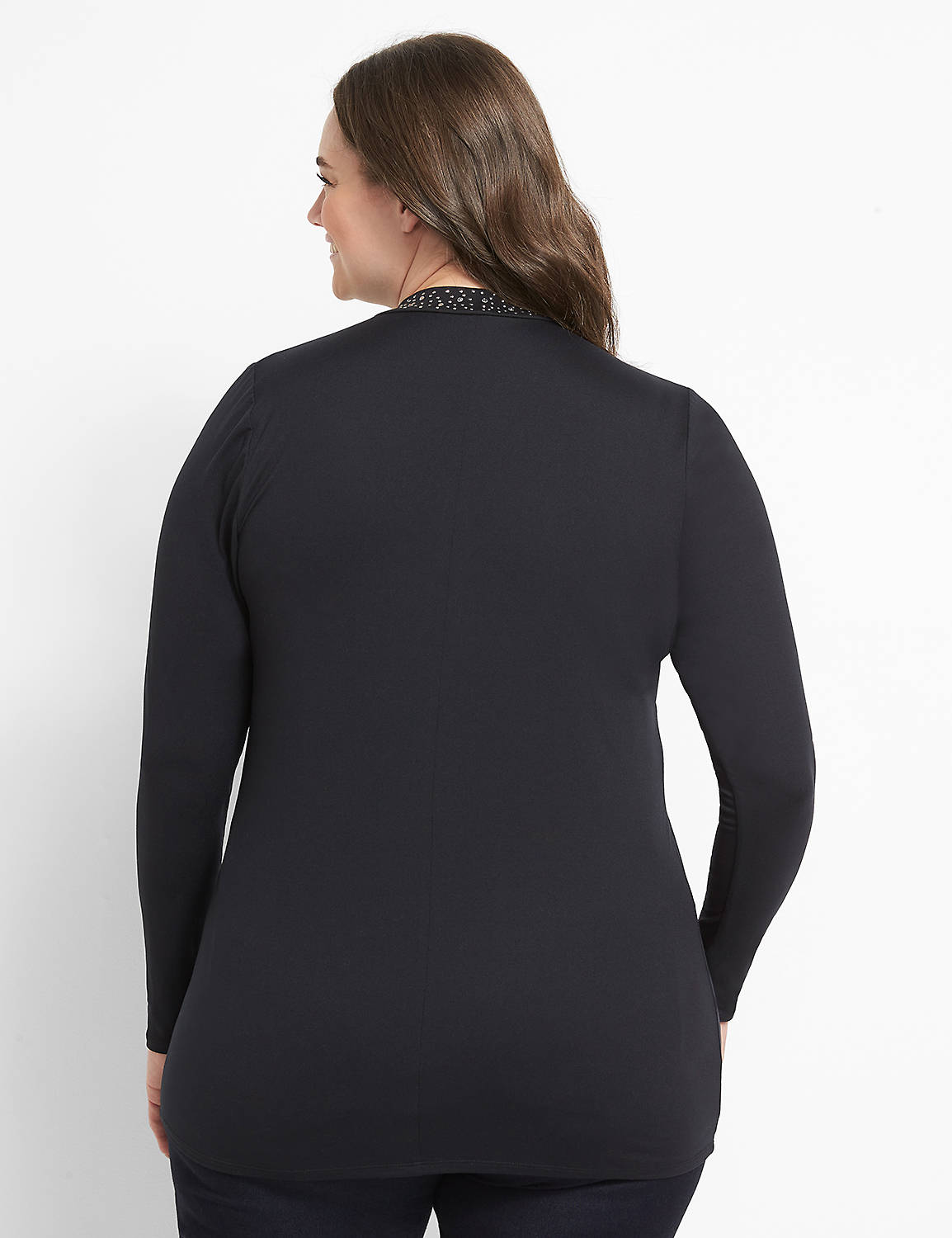 Long Sleeve Mock Neck Tee With Crystal And Studs Embellishments 1123623:Ascena Black:10/12 Product Image 2