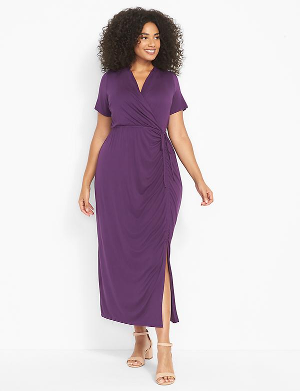 Crossover Side-Ruched Maxi Dress