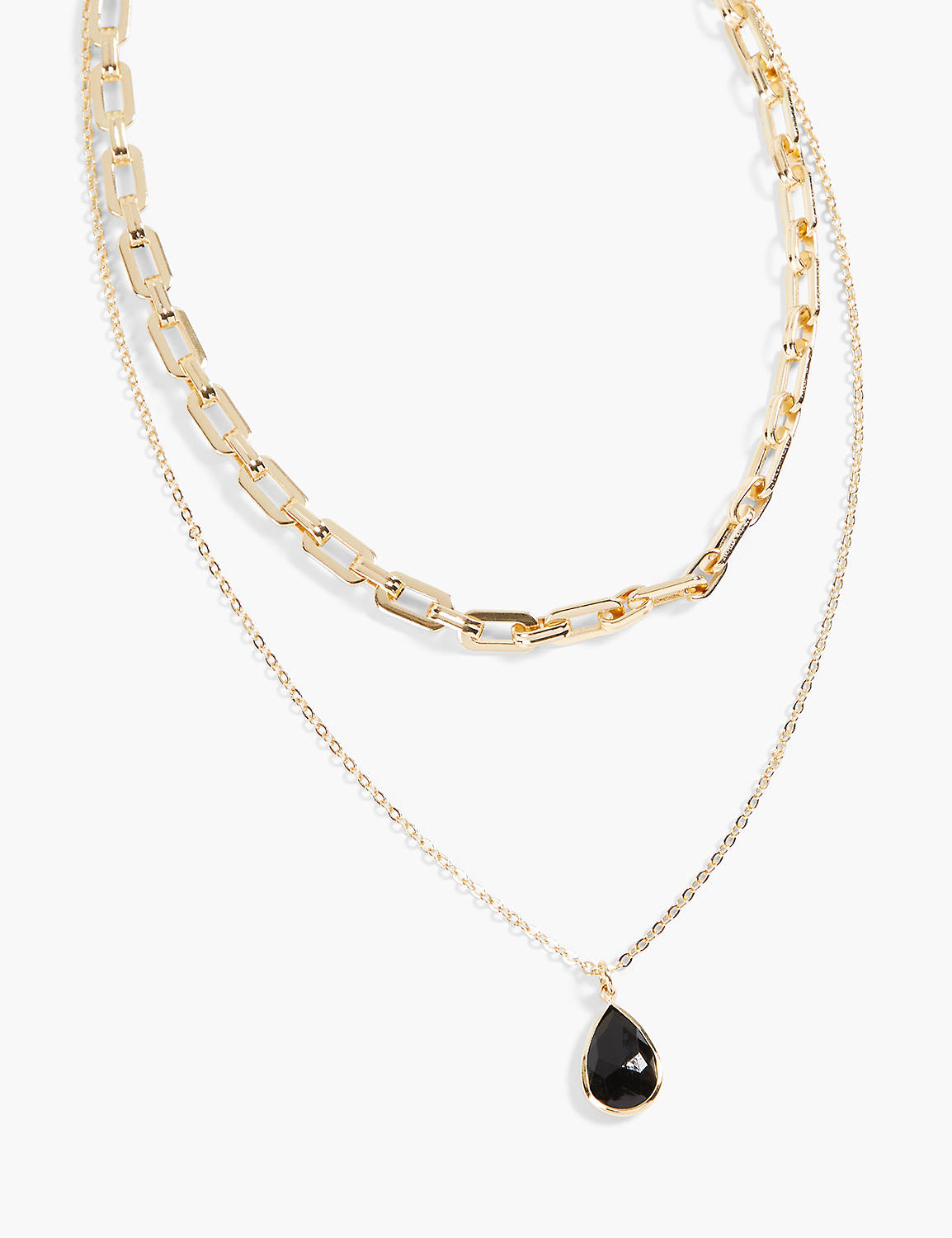 DOUBLE STRAND LINK WITH FACETED TEARDROP NECKLACE:Gold Tone:ONESZ Product Image 1