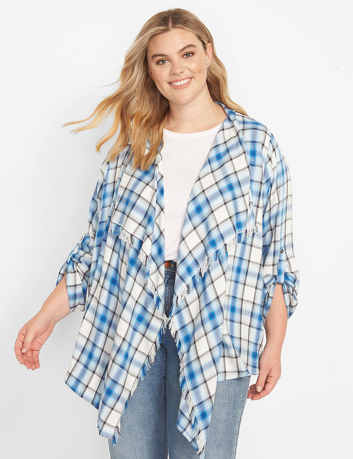 3/4 Sleeve Roll Tab Plaid Overpiece 1123783:LBH21164_MontanaPlaidTwill_CW4:38/40 Product Image 1