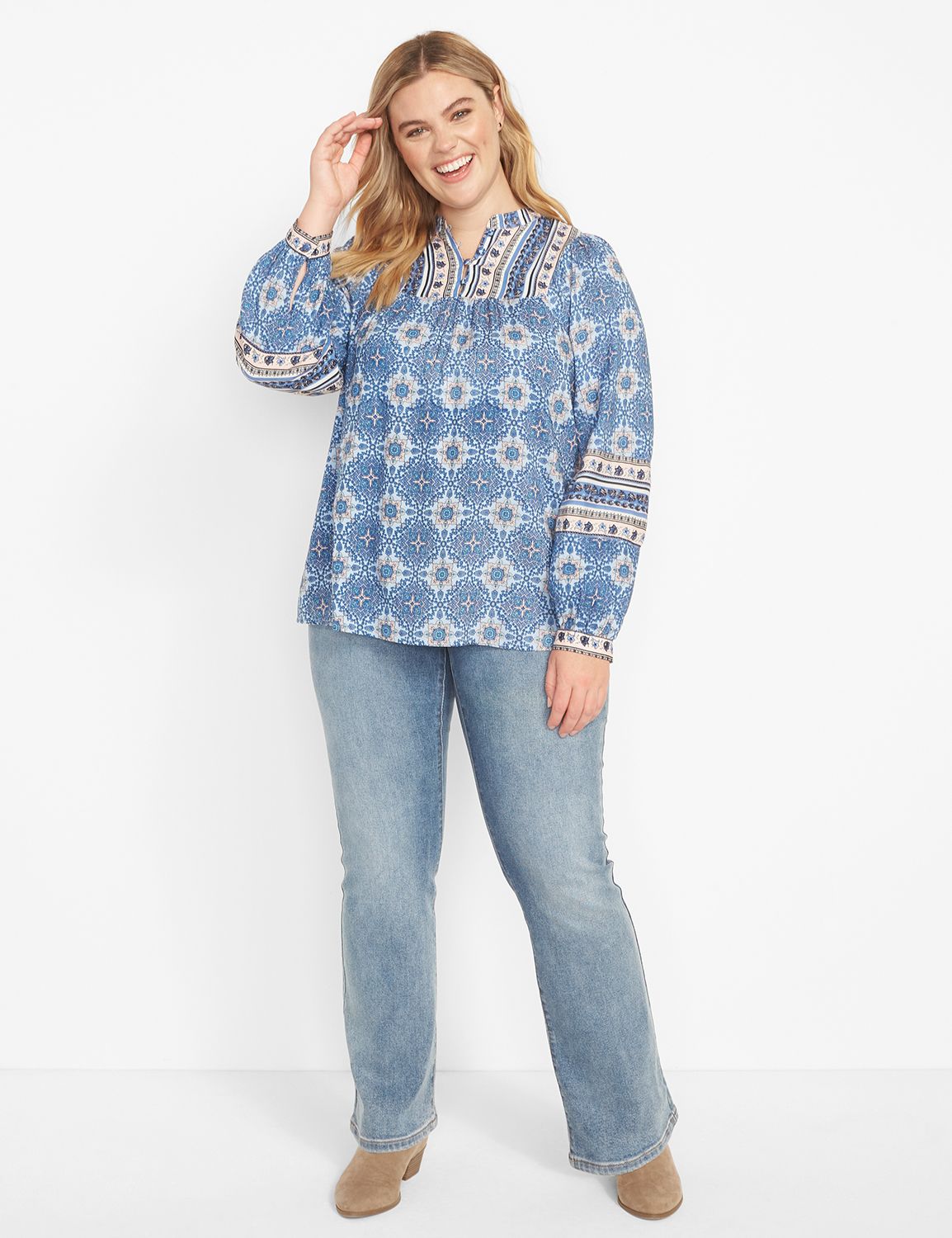 Mock-Neck Top With Button Detail
