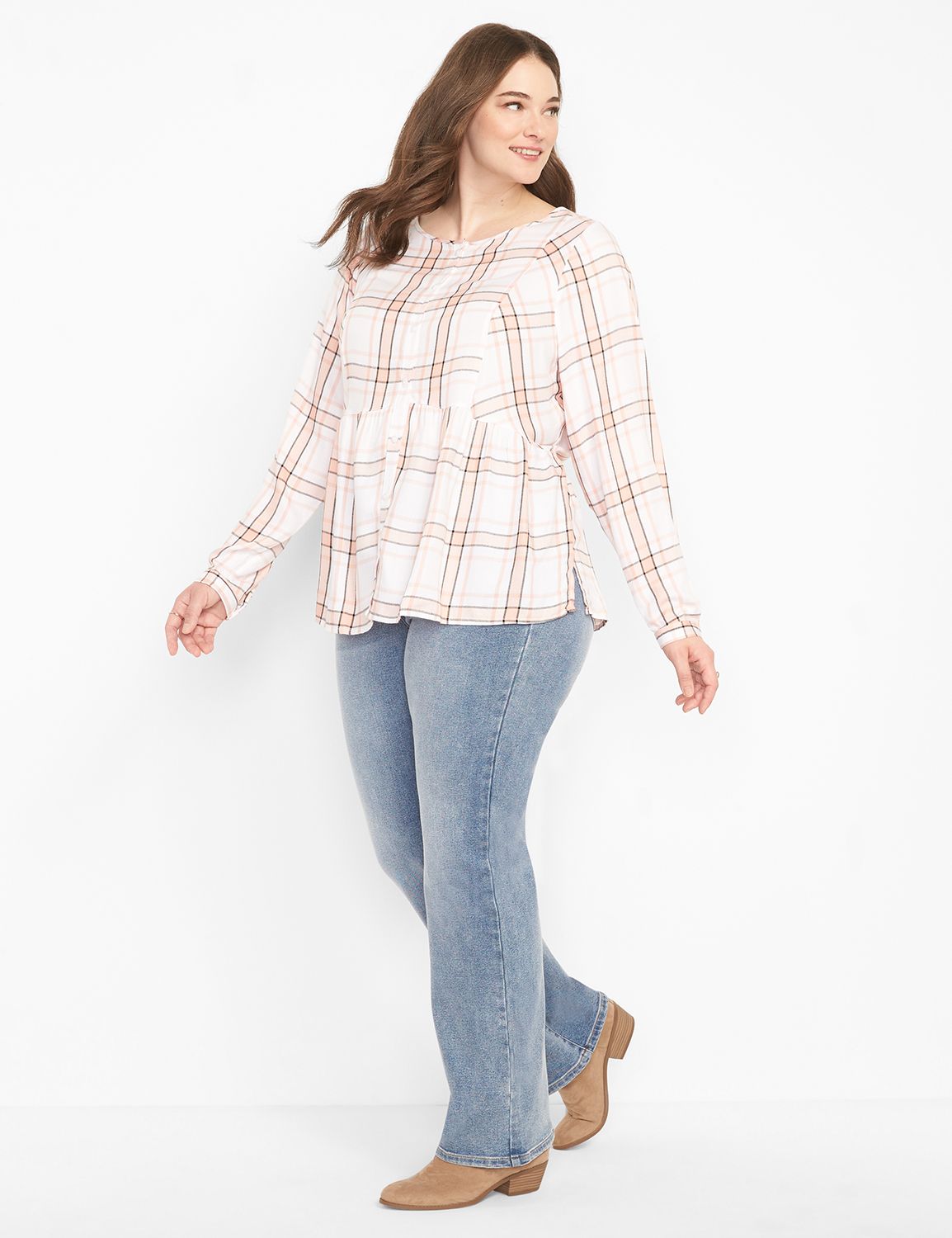 Plaid Square Neck Button Down Babydoll Top