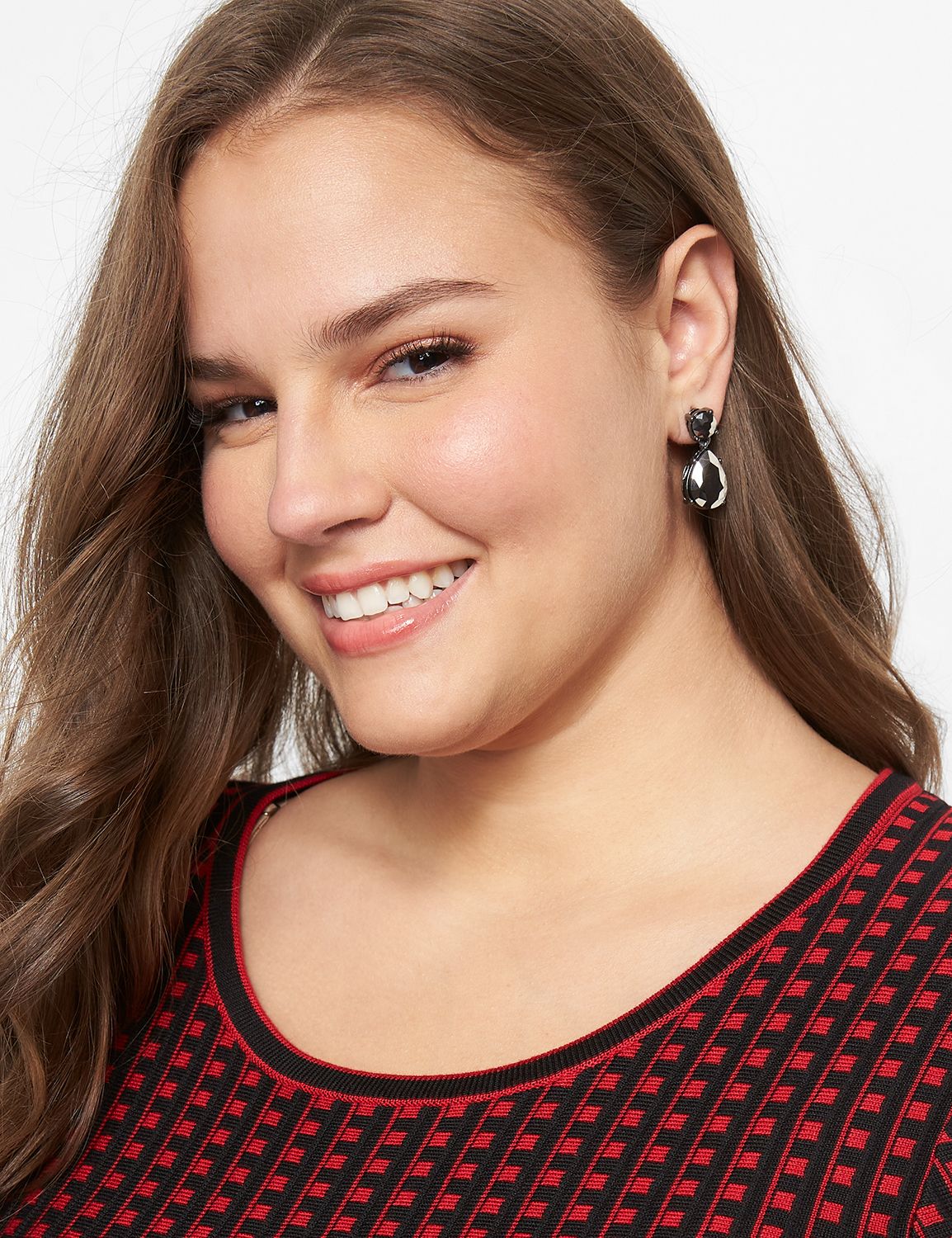 OTT MIXED GEO STONES DROP EARRING:Hematite LB 2498:ONESZ Product Image 1
