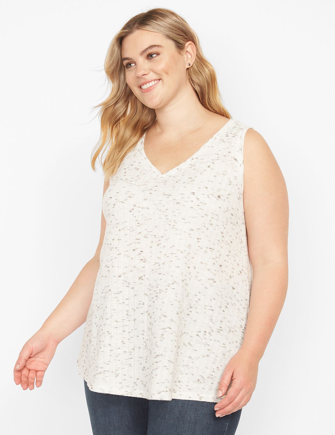 Sleeveless V Neck Cozy Marl Swing Tank 1124658:AS SAMPLE:10/12 Product Image 1