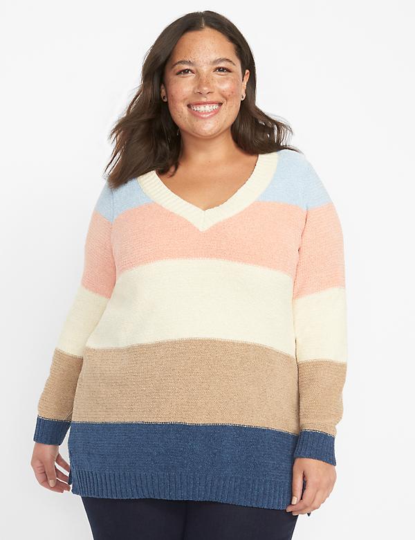V-Neck Wide Stripe Sweater