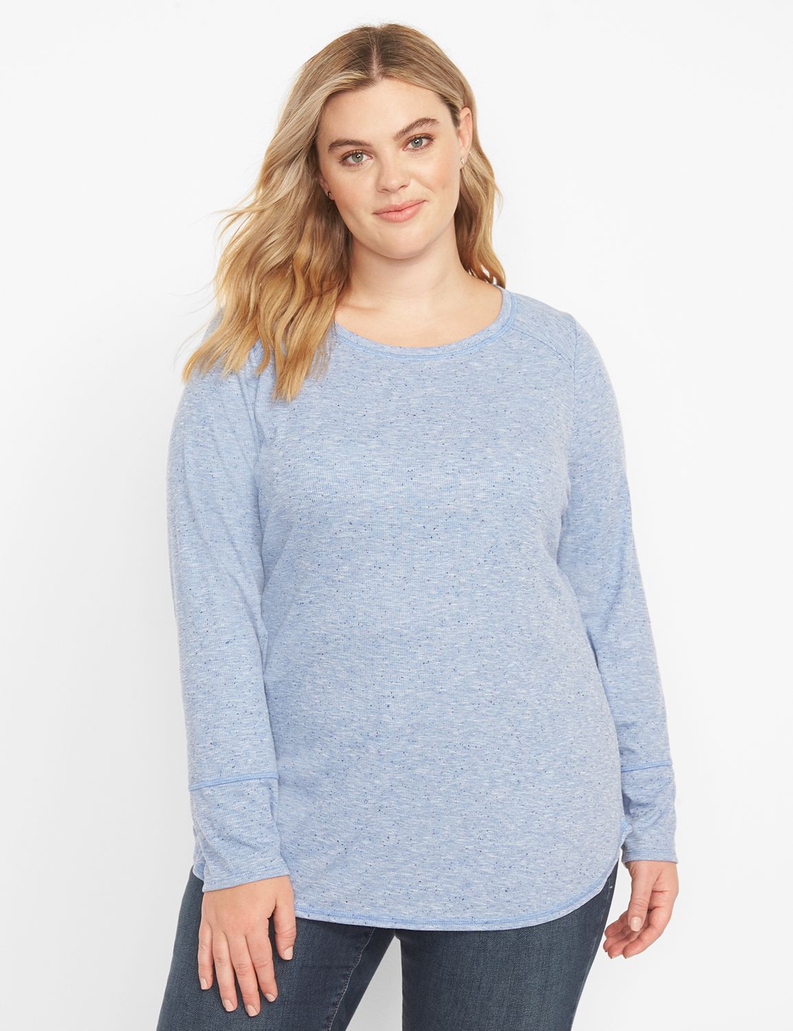 Wide Crew-Neck Ribbed Speckled Tunic