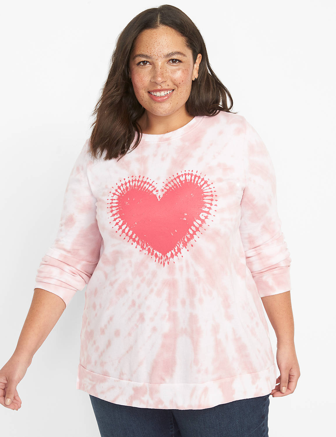 Long Sleeve Crew Neck Sweatshirt with Side Slit Graphic: heart Tie Dye 1124752:AS SAMPLE:10/12 Product Image 1