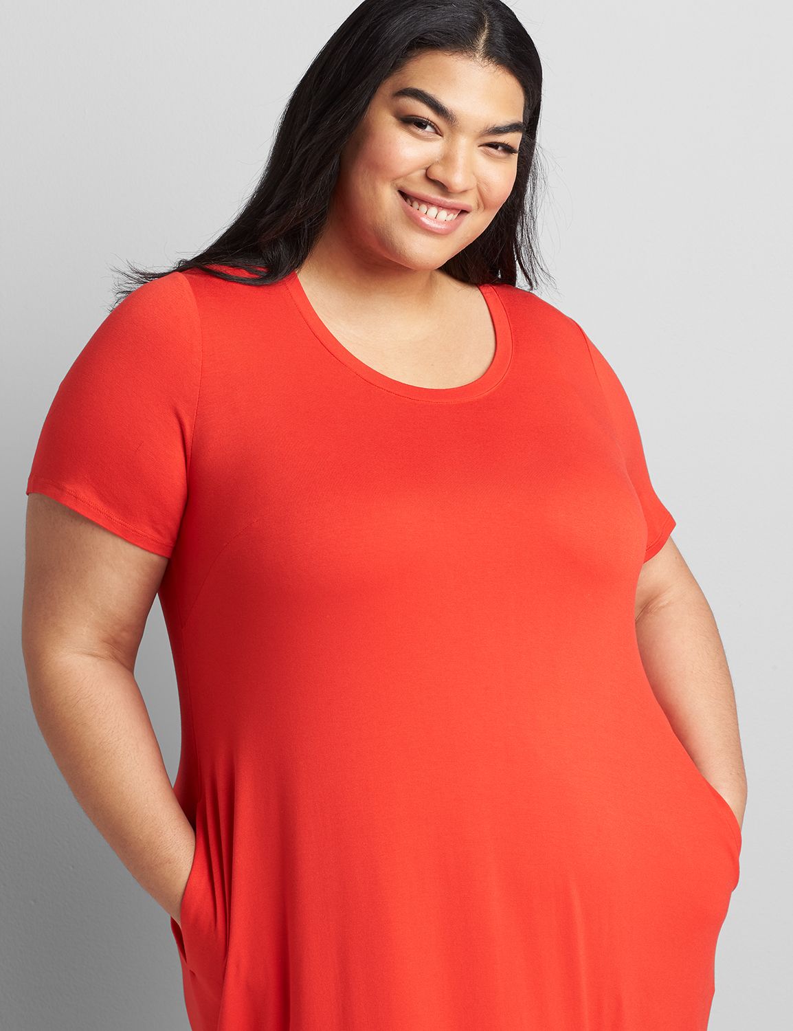 Short Sleeve Crew Neck Side Tie Midi Dress 1119977:PANTONE Flame Scarlet:14/16 Product Image 3