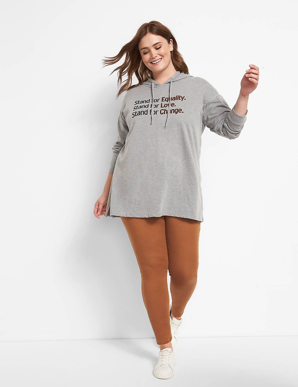Long Sleeve Drop Shoulder Hoodie Tunic Graphic: Stand For 1125520:BTC30 Medium Heather Gray:10/12 Product Image 3