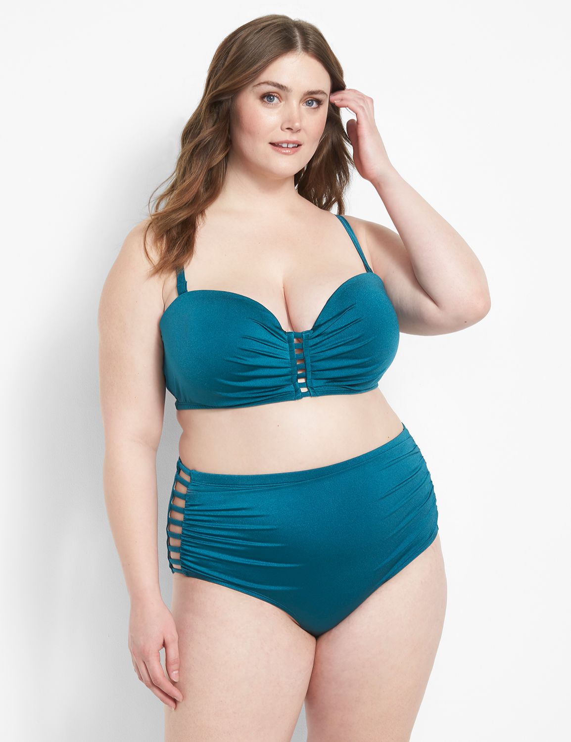 Shimmer Strappy Ruched Side Swim Brief LaneBryant