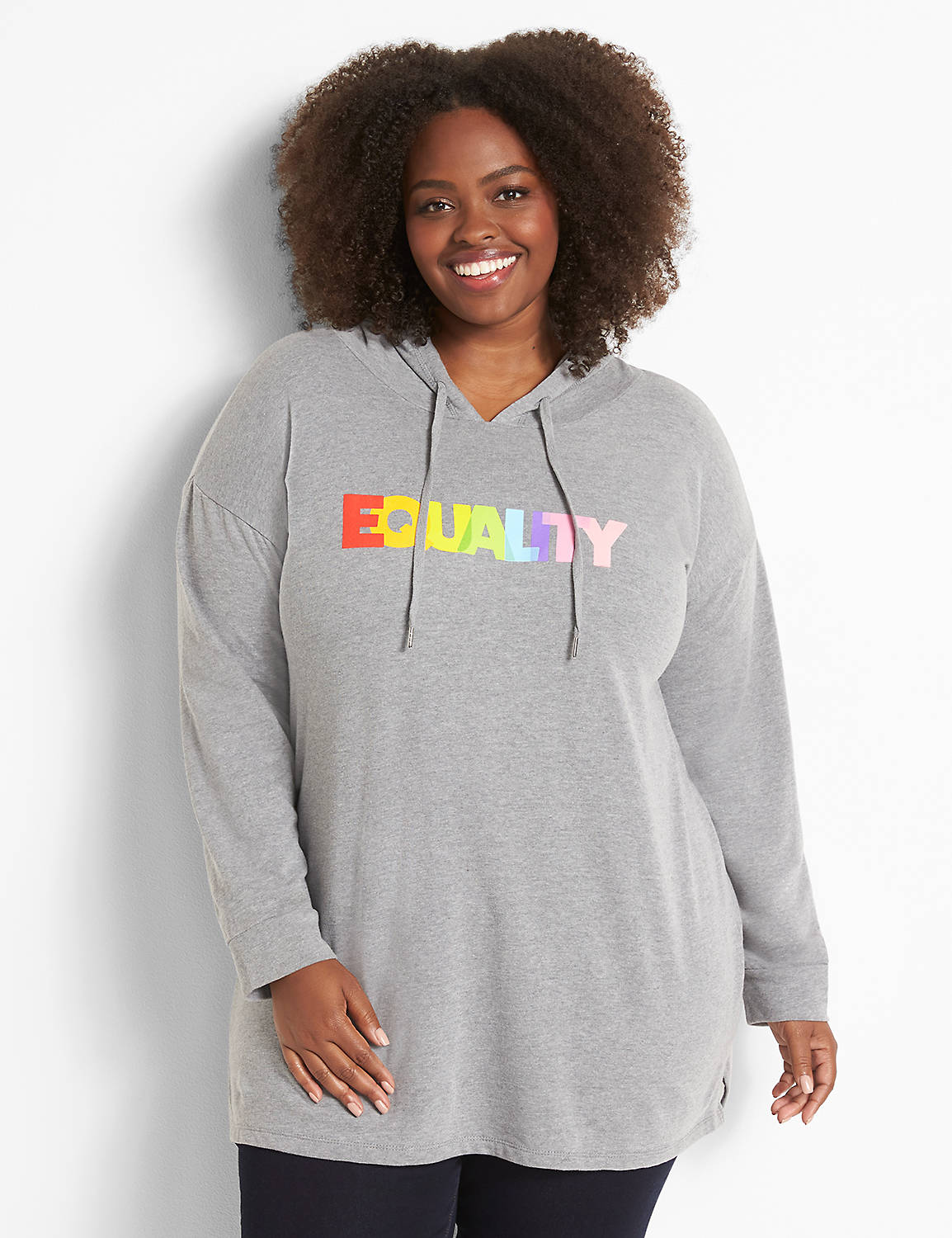 Long Sleeve Drop Shoulder Hoodie Tunic Graphic: Equality Pride 1123088:BTC30 Medium Heather Gray:10/12 Product Image 1