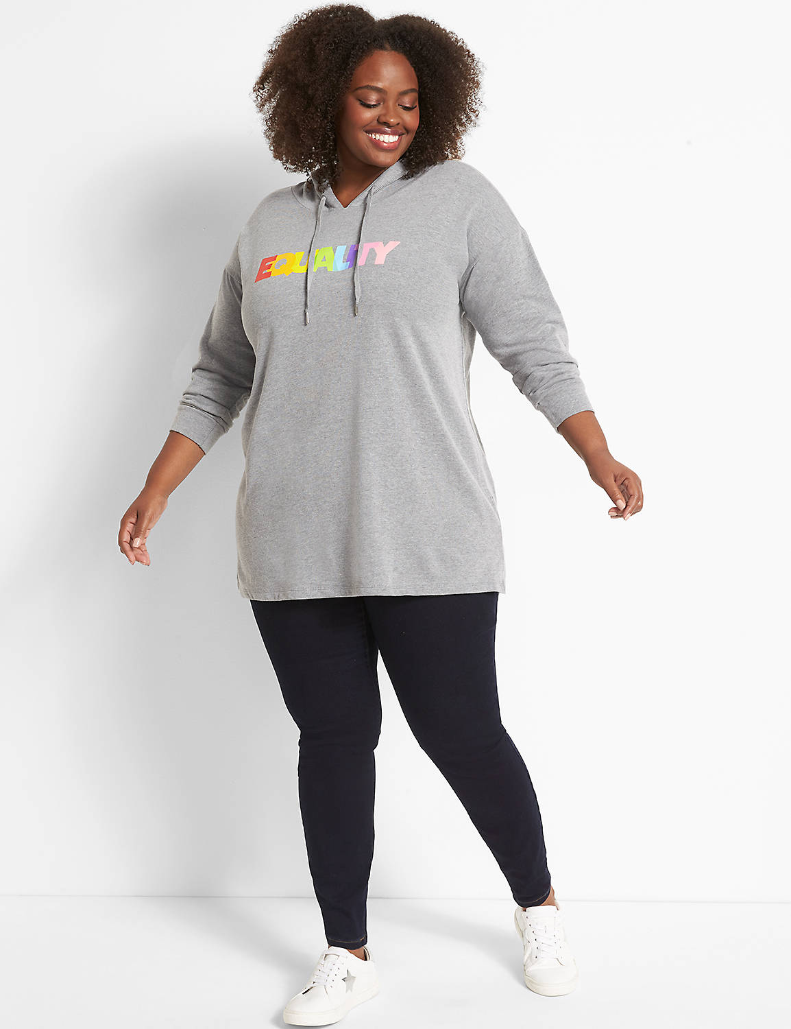 Long Sleeve Drop Shoulder Hoodie Tunic Graphic: Equality Pride 1123088:BTC30 Medium Heather Gray:10/12 Product Image 3