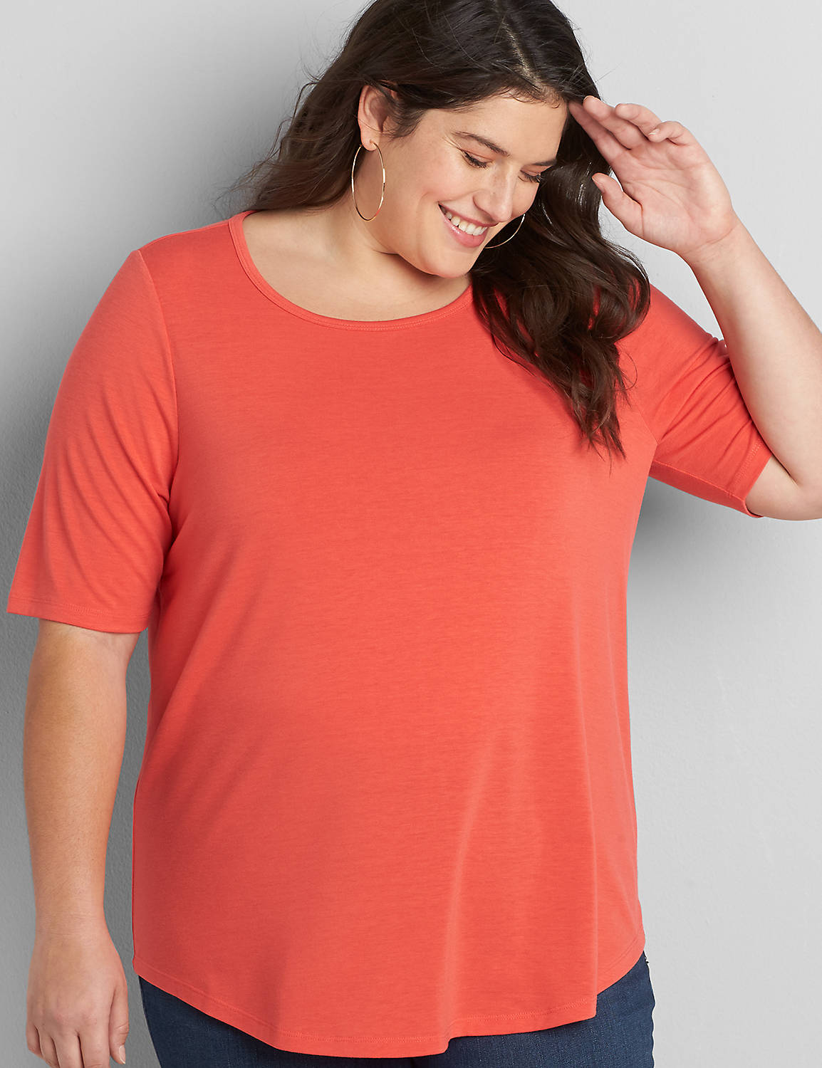 Perfect Sleeve Open Crew Neck Curved Hem Tee 1118446:Starfish Coral CSI 0301184:26/28 Product Image 1