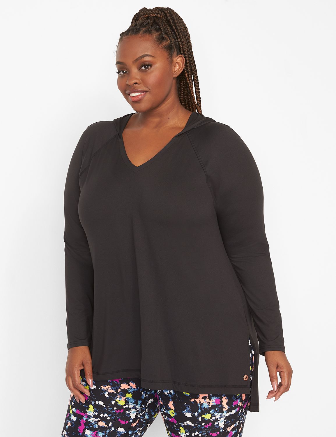 Long Sleeve Mid Vneck Livi Soft Hoodie S 1123748:Ascena Black:18/20 Product Image 1