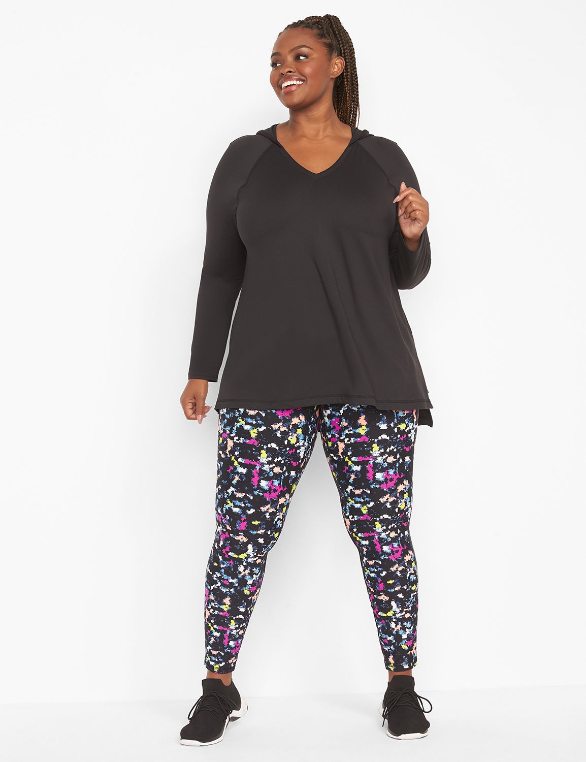 Long Sleeve Mid Vneck Livi Soft Hoodie S 1123748:Ascena Black:18/20 Product Image 3