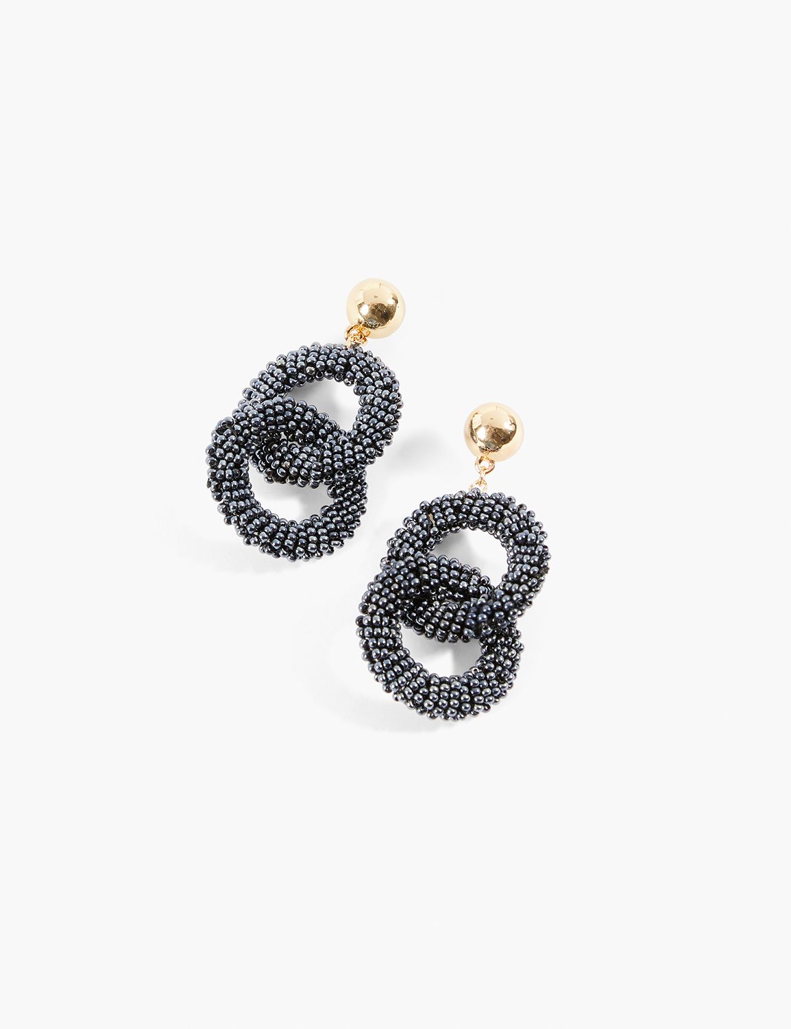BEADED DOUBLE DROP INTERLOCK HOOP:Hematite LB 2498:ONESZ Product Image 1