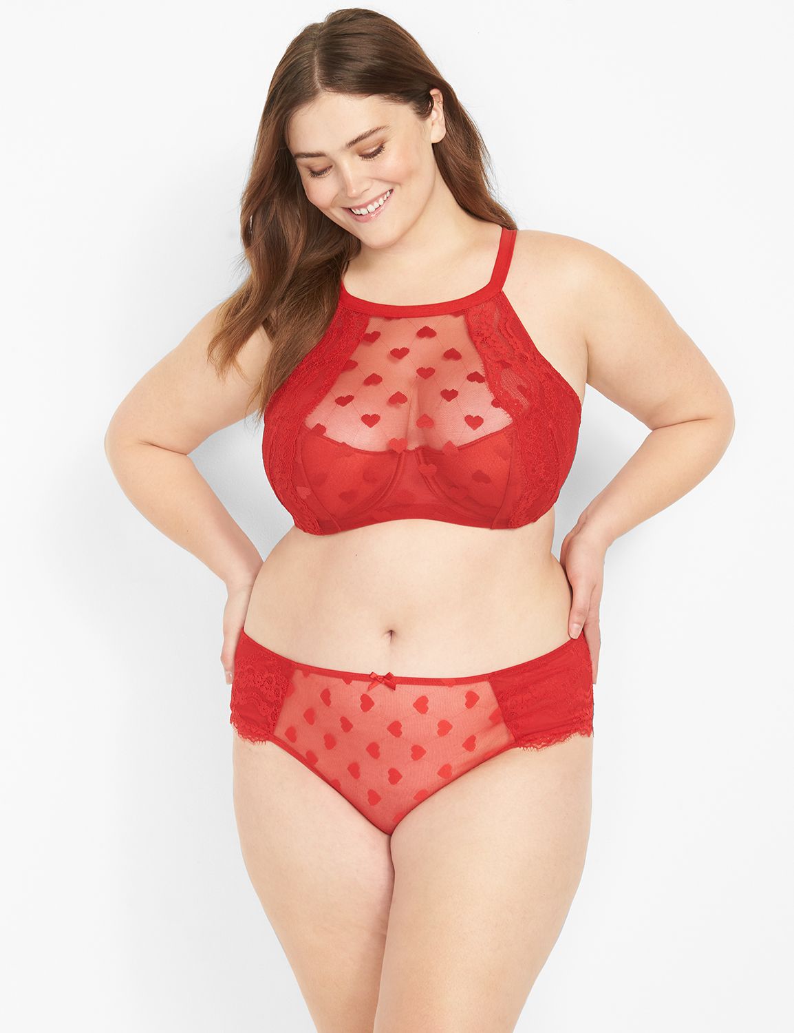 High-Neck Heart Lace Lightly Lined French Balconette Bra