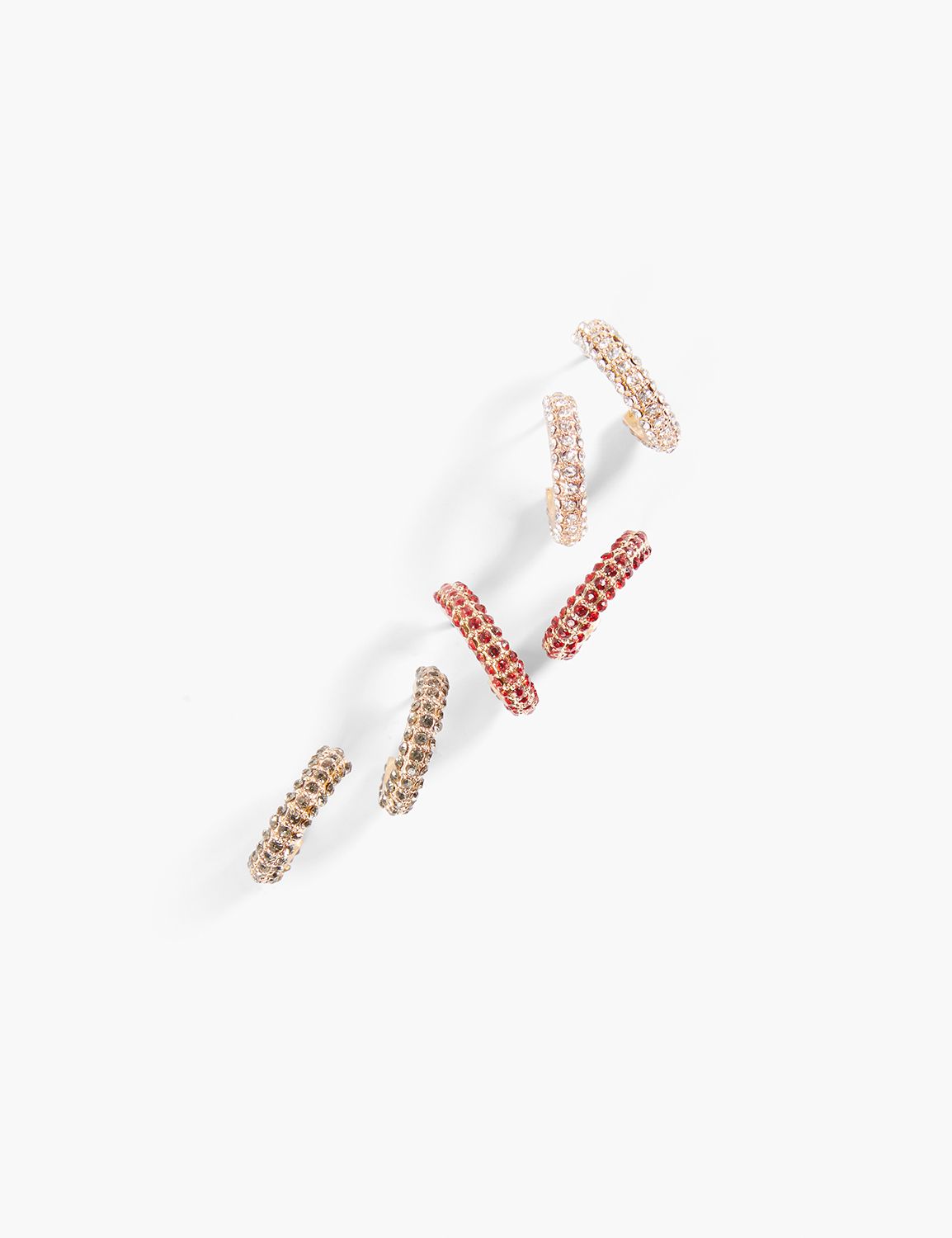 PAVE HUGGIE HOOP 3 PK EARRING:PANTONE Haute Red:ONESZ Product Image 1