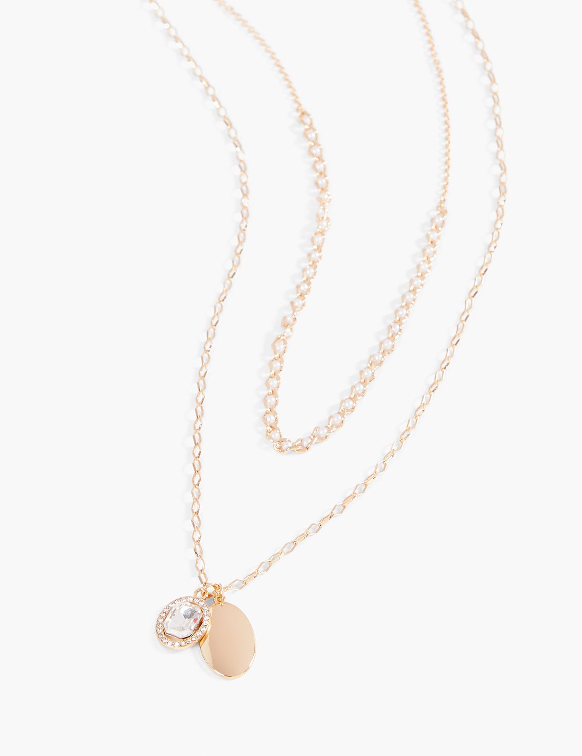 DELICATE PEARL DOUBLE STRAND WITH PENDANT NECKLACE:PANTONE Vanilla Cream:ONESZ Product Image 1