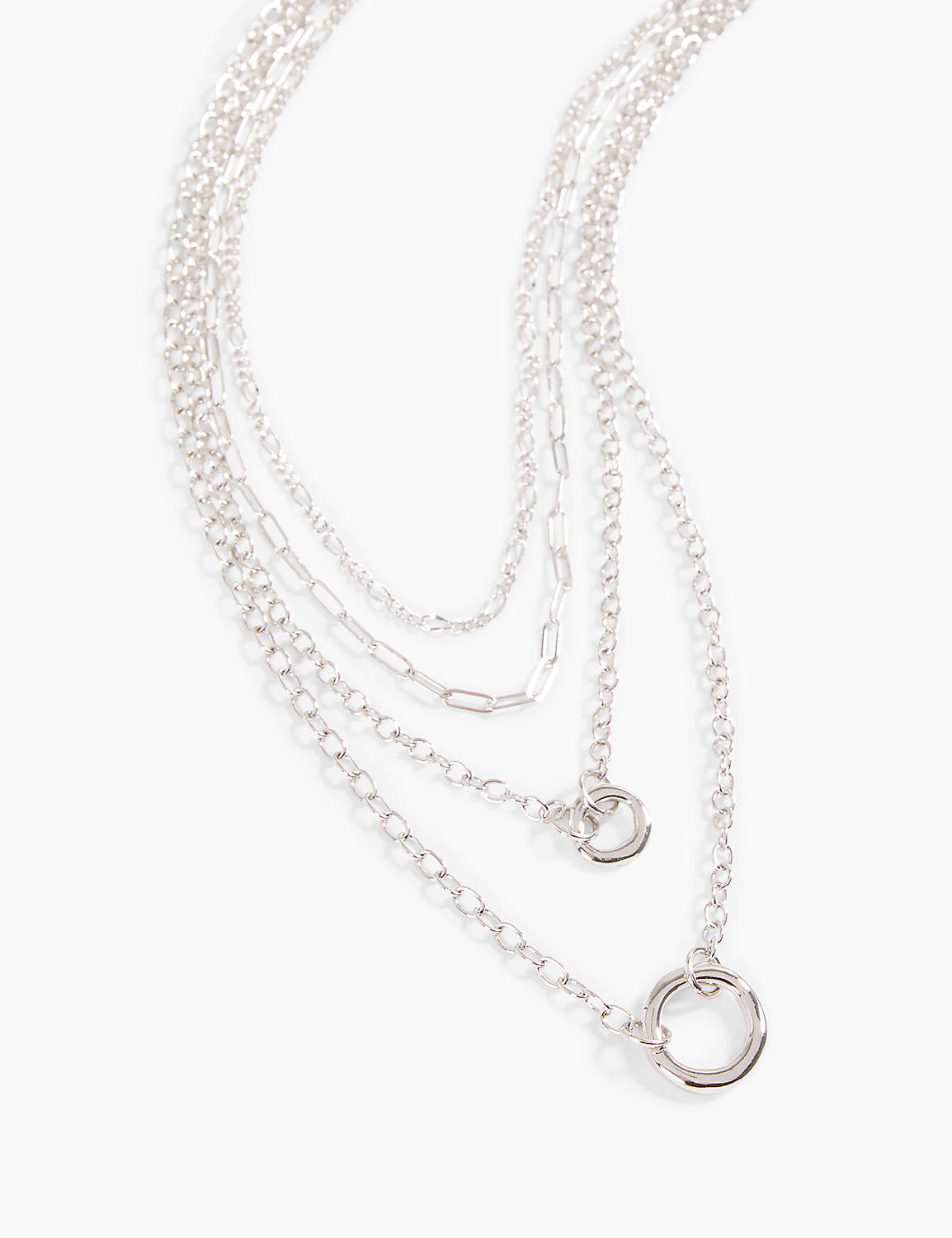 MULTI-LAYERED WITH RINGS NECKLACE:Silver:ONESZ Product Image 1