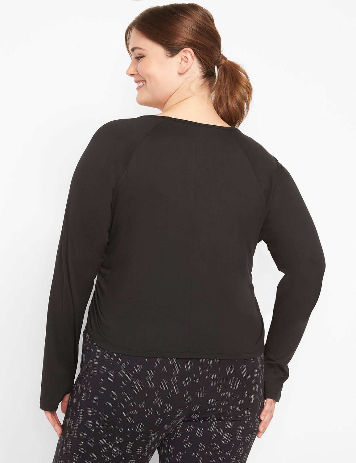 Long Sleeve Scoop Neckline Ruched Performance Top S 1124183:Ascena Black:10/12 Product Image 2