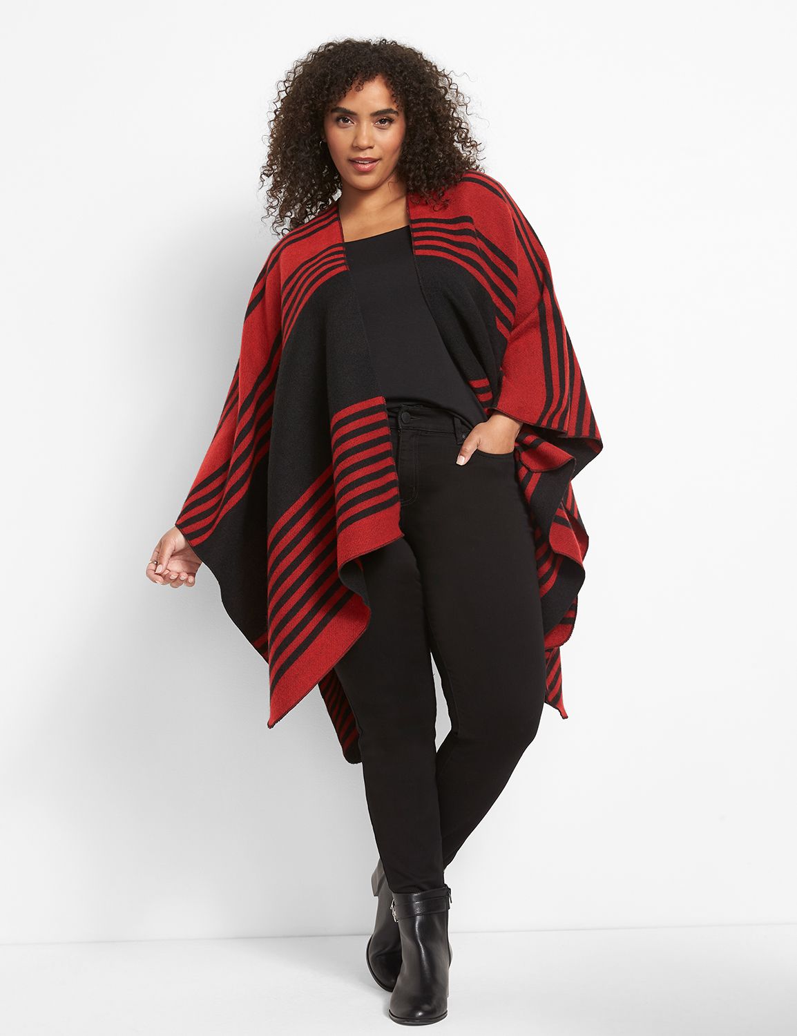 STRIPE PONCHO:PANTONE Haute Red:ONESZ Product Image 3