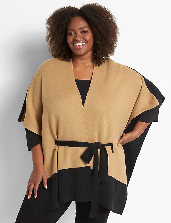 Colorblock Belted Poncho