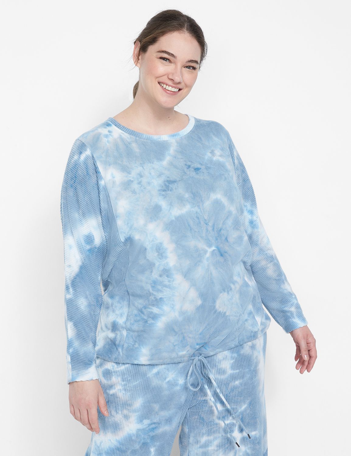 Long Sleeve Crew Neckline Tie Hem Pullover S 1123856:PANTONE Wan Blue:26/28 Product Image 1