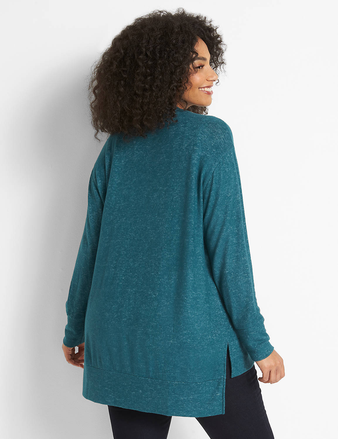 Long Sleeve Button Front Side Slit Over Piece 1124649:PANTONE Deep Teal:10/12 Product Image 2
