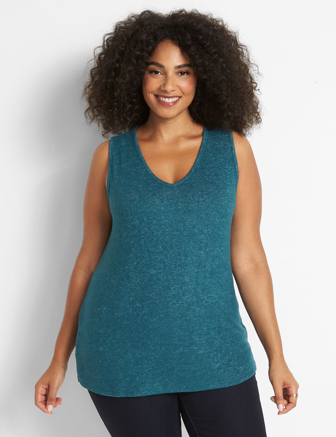 Sleeveless V Neck Side Slit Shell 1124756:PANTONE Deep Teal:10/12 Product Image 1