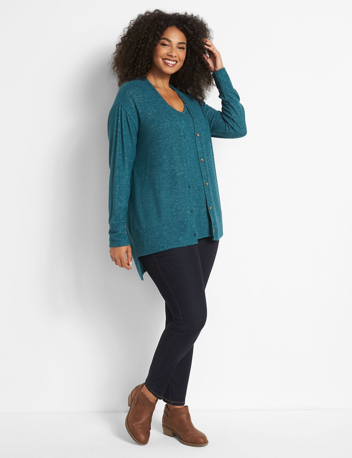 Sleeveless V Neck Side Slit Shell 1124756:PANTONE Deep Teal:10/12 Product Image 3