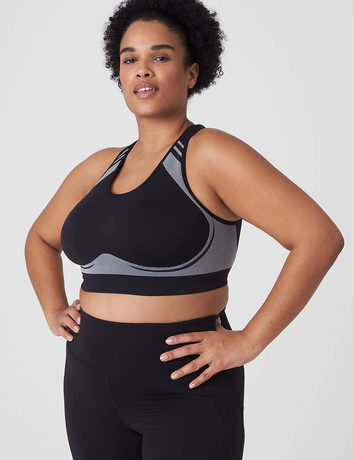 Low Impact OPP Zoned Seamless Contrast Sport Bra 1123273-T-1123517-S:Ascena Black:26/28 Product Image 1