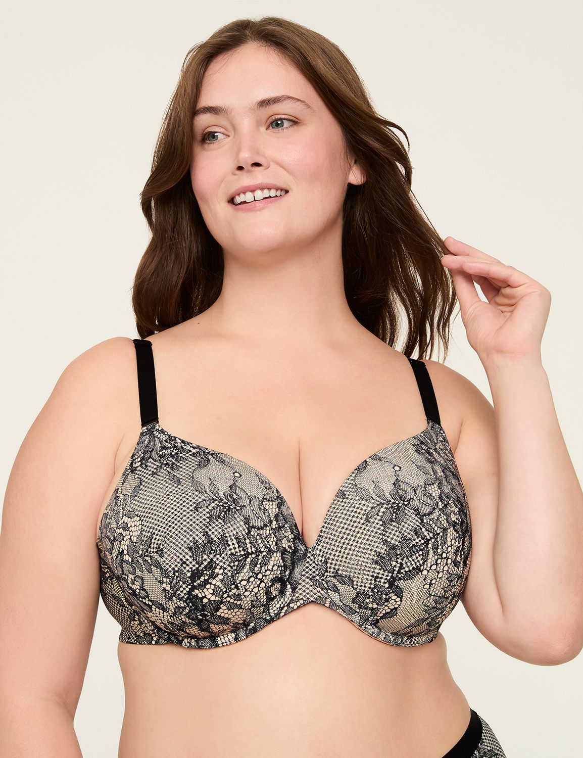 Plus Size - XO Plunge Push-Up Heather 360° Back Smoothing
