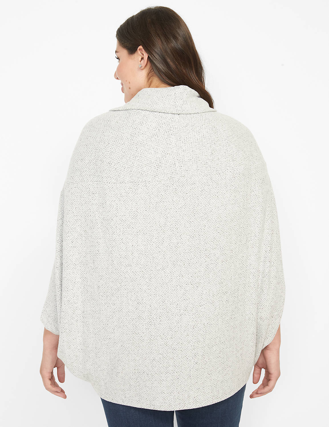 Cowl Neck Poncho In Herringbone Knit 1124661:Grey:22/24 Product Image 2