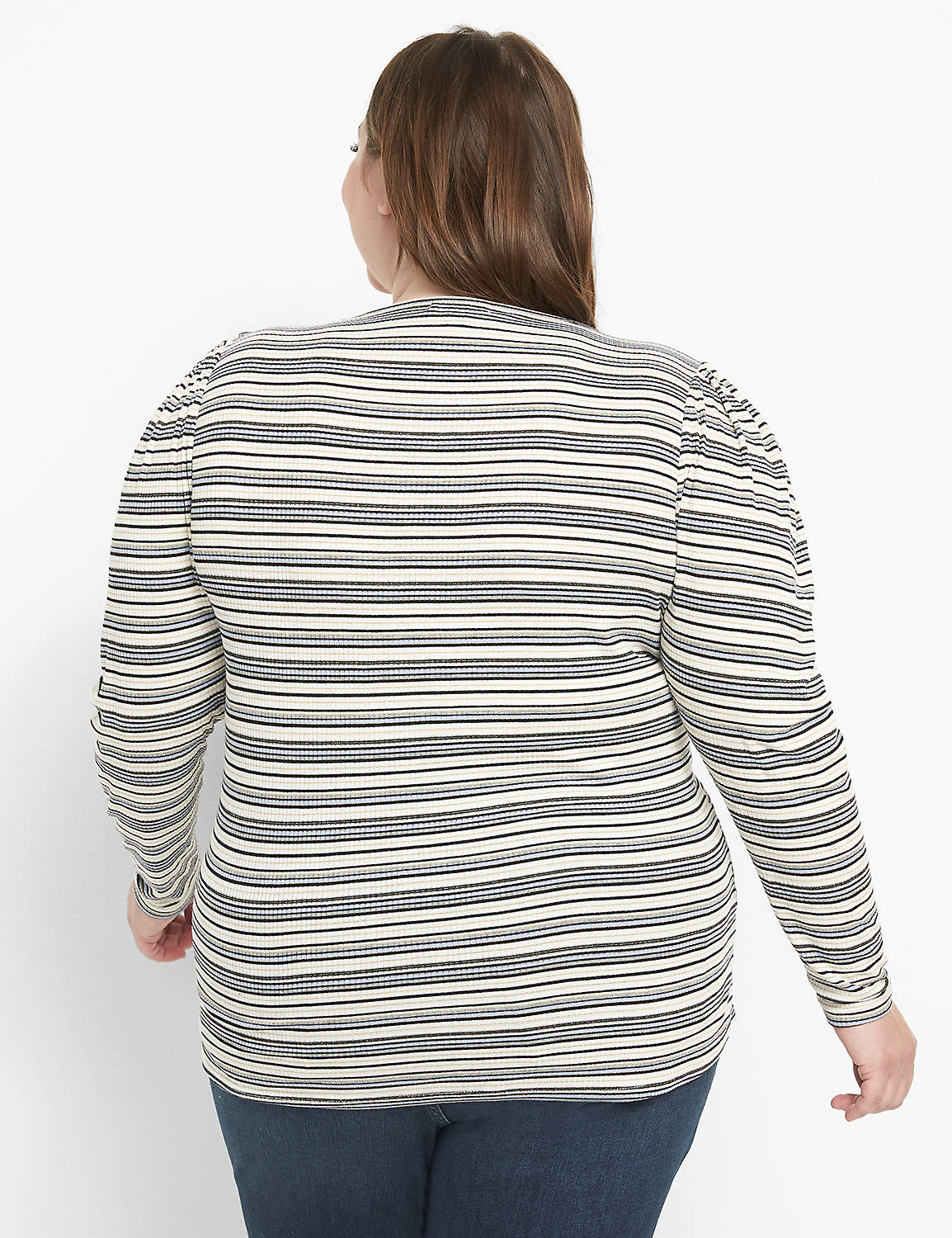 Long Sleeve Open Crew Neck With Rouched Detail In Lurex Stripe 1124633:Stripe:10/12 Product Image 2