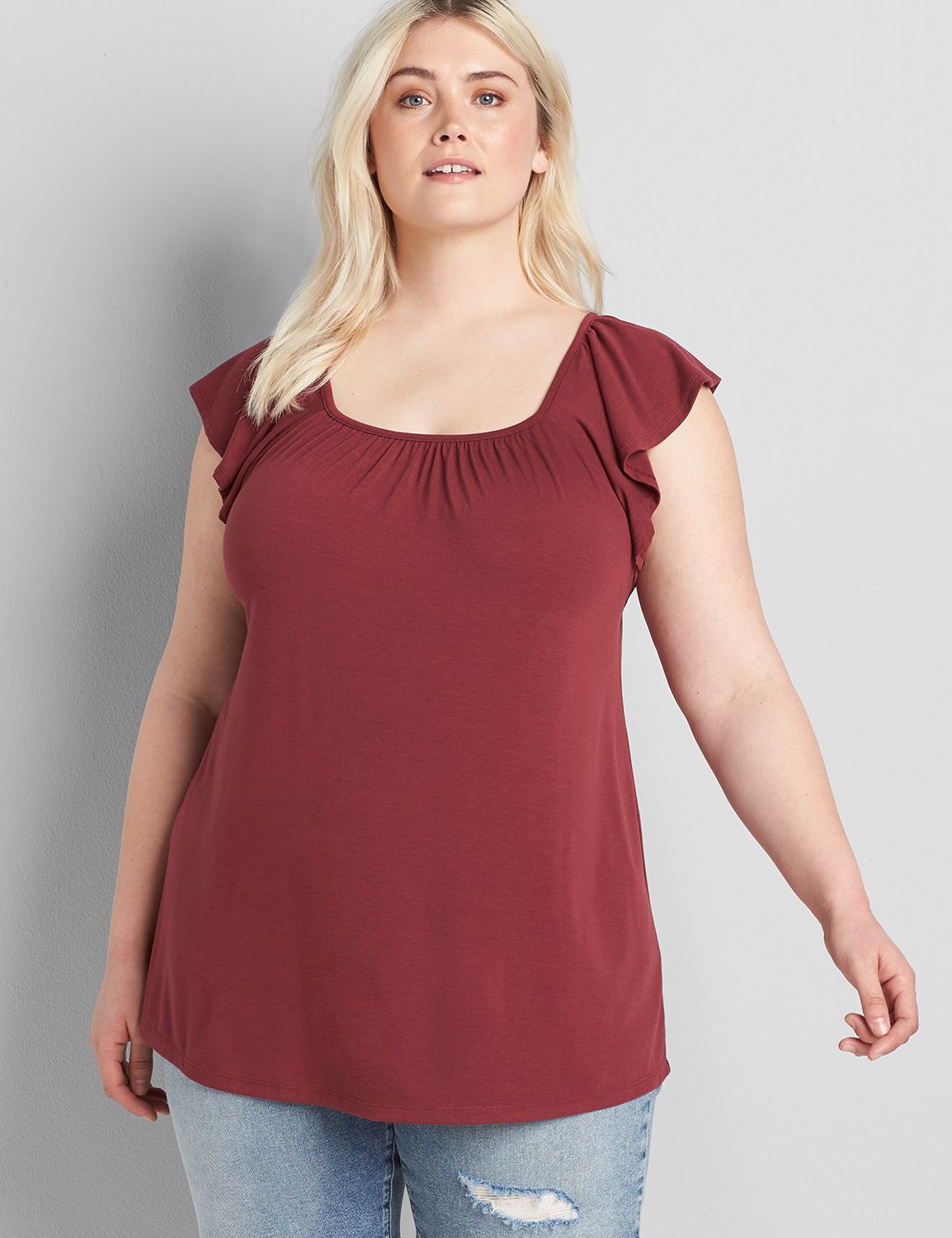 Flutter-Sleeve Square-Neck Subtle Swing Tee Product Image 1