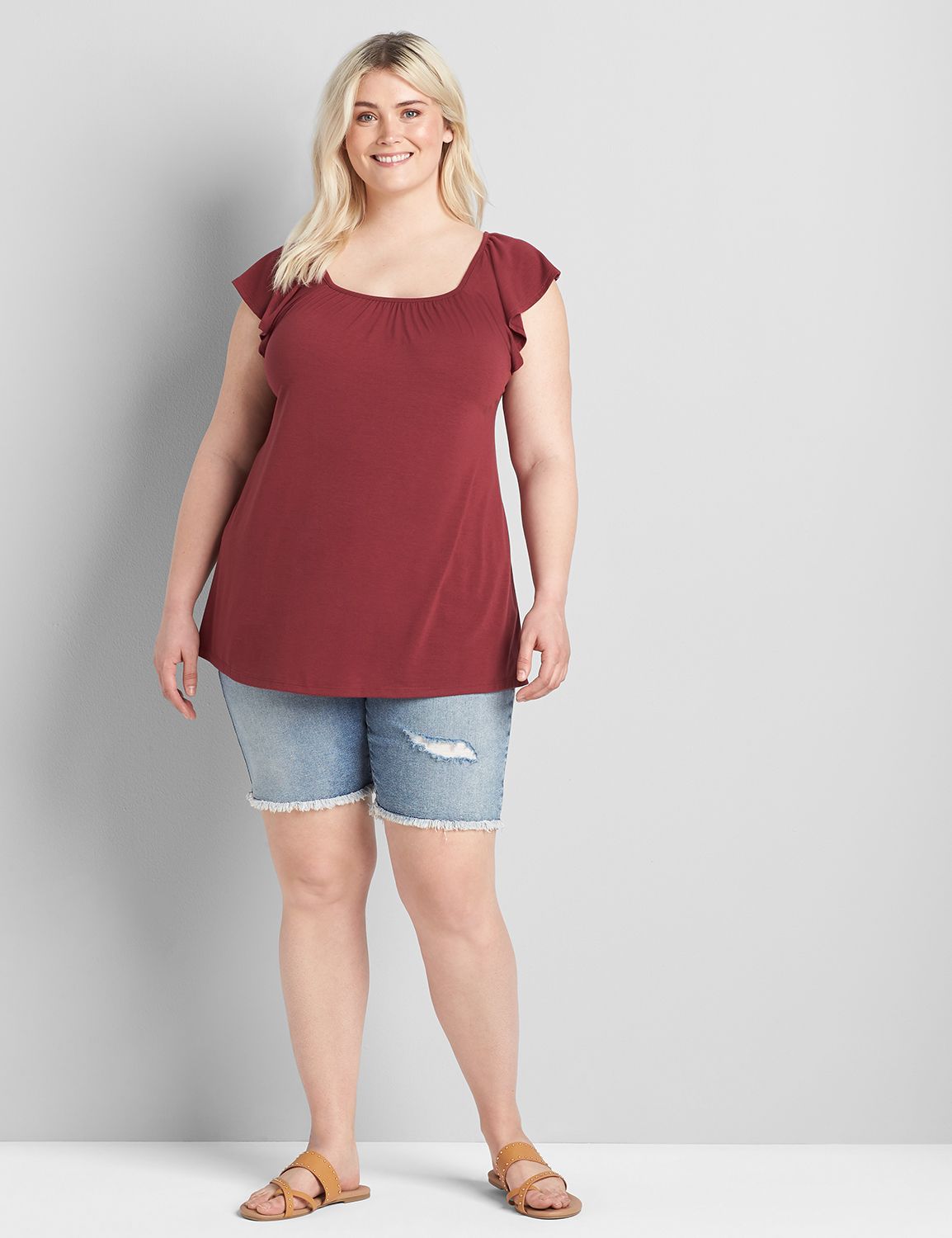 Flutter-Sleeve Square-Neck Subtle Swing Tee Product Image 3