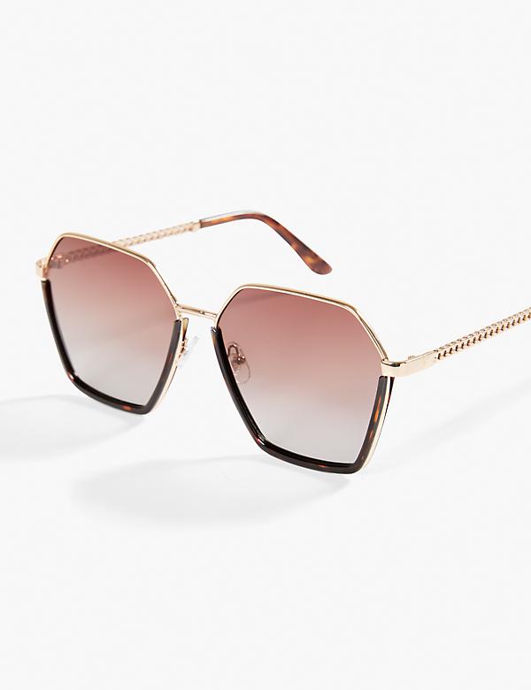 Metal Geo Sunglasses with Chain-Link