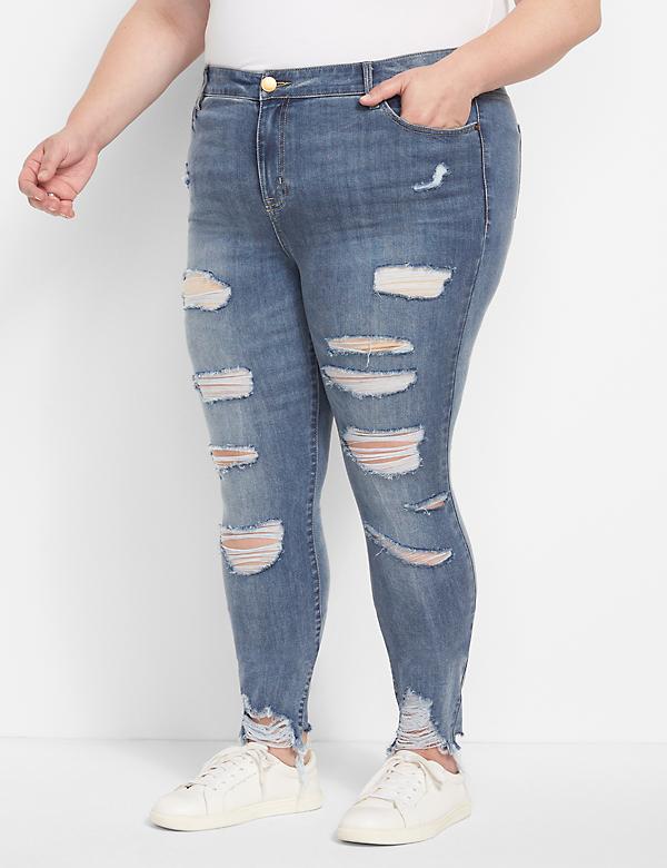 Straight Fit High-Rise Skinny Jean - Destructed Medium Wash