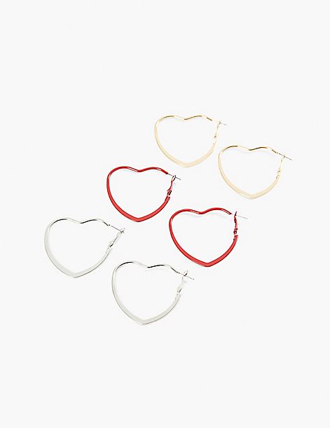Mixed Heart Hoop Earrings - 3 Pack