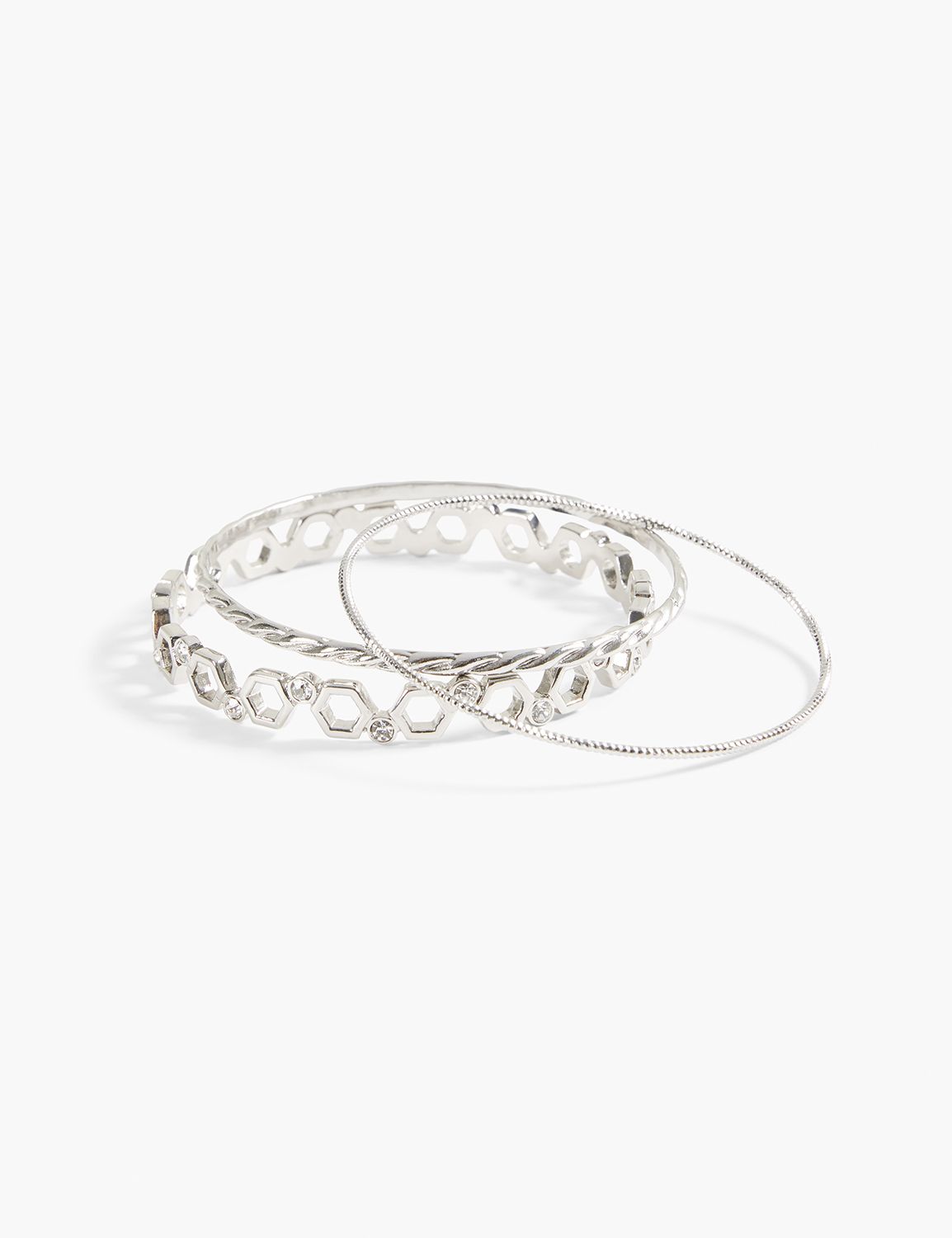 GEOMETRIC BANGLE SET BRACELET:Silver:ONESZ Product Image 1