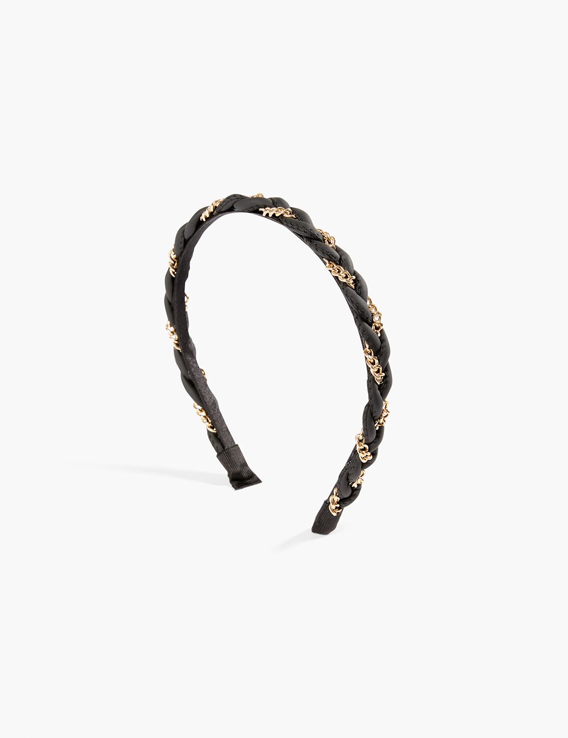 FAUX LEATHER CHAIN HEADBAND:Ascena Black:ONESZ Product Image 1