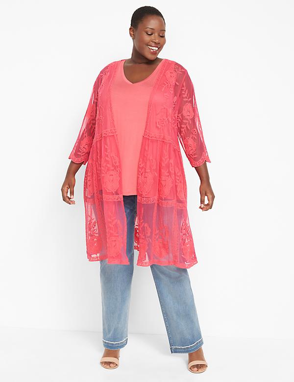 Embroidered Mesh Duster