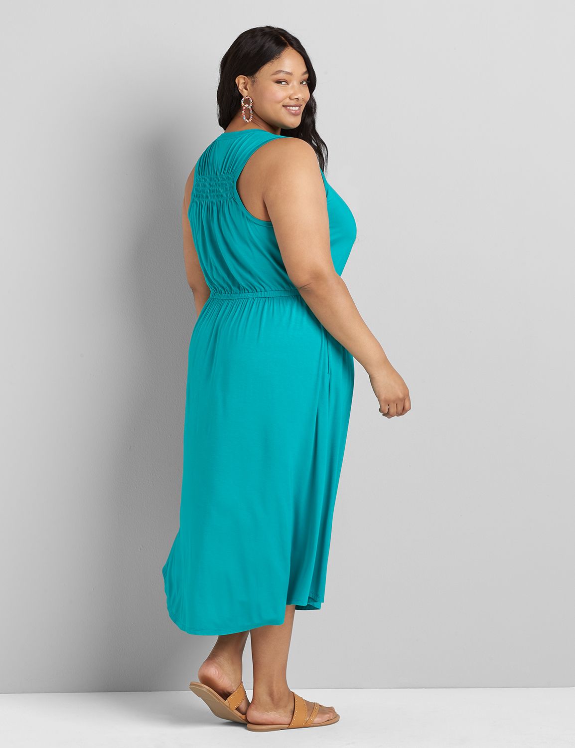 Shirred Racerback Midi Dress