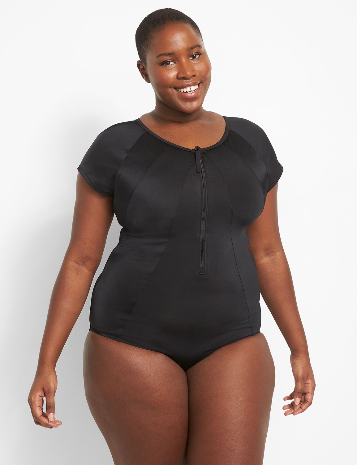 LANE BRYANT LIVI MESH INSET NO WIRE BRA LAP SUIT ONE PIECE